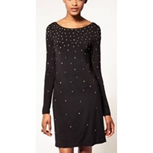 Halston Heritage Black Dress Gold Studs Sz. 2 - Picture 1 of 7